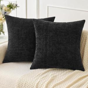 MIULEE Pack of 2 Couch Throw Pillow Covers 18×18 Inch Soft Gold Chenille Pillow Covers for Sofa Living Room Spring Home Decor Couch Solid Dyed Cases(Black)