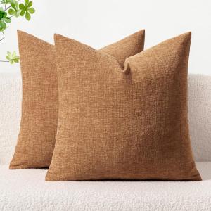 MIULEE Pack of 2 Couch Throw Pillow Covers 18×18 Inch Soft Gold Chenille Pillow Covers for Sofa Living Room Spring Home Decor Couch Solid Dyed Cases(Brown)