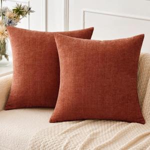 MIULEE Pack of 2 Couch Throw Pillow Covers 18×18 Inch Soft Gold Chenille Pillow Covers for Sofa Living Room Spring Home Decor Couch Solid Dyed Cases(Burnt Orange)