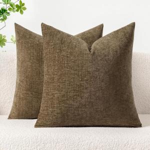 MIULEE Pack of 2 Couch Throw Pillow Covers 18×18 Inch Soft Gold Chenille Pillow Covers for Sofa Living Room Spring Home Decor Couch Solid Dyed Cases(Coffee)