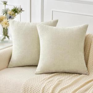 MIULEE Pack of 2 Couch Throw Pillow Covers 18×18 Inch Soft Gold Chenille Pillow Covers for Sofa Living Room Spring Home Decor Couch Solid Dyed Cases(Cream)