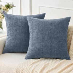 MIULEE Pack of 2 Couch Throw Pillow Covers 18×18 Inch Soft Gold Chenille Pillow Covers for Sofa Living Room Spring Home Decor Couch Solid Dyed Cases(Dark Grey Blue)