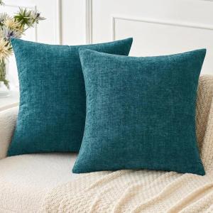 MIULEE Pack of 2 Couch Throw Pillow Covers 18×18 Inch Soft Gold Chenille Pillow Covers for Sofa Living Room Spring Home Decor Couch Solid Dyed Cases(Dark Teal)