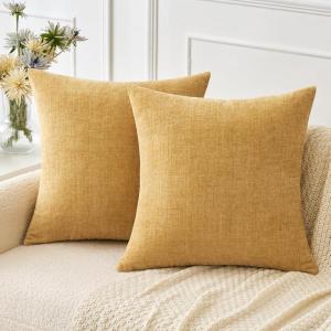 MIULEE Pack of 2 Couch Throw Pillow Covers 18×18 Inch Soft Gold Chenille Pillow Covers for Sofa Living Room Spring Home Decor Couch Solid Dyed Cases(Gold)