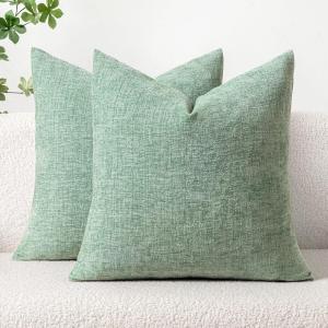 MIULEE Pack of 2 Couch Throw Pillow Covers 18×18 Inch Soft Gold Chenille Pillow Covers for Sofa Living Room Spring Home Decor Couch Solid Dyed Cases(Greyish Green)