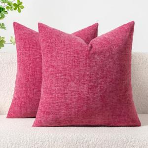 MIULEE Pack of 2 Couch Throw Pillow Covers 18×18 Inch Soft Gold Chenille Pillow Covers for Sofa Living Room Spring Home Decor Couch Solid Dyed Cases(Hot Pink)