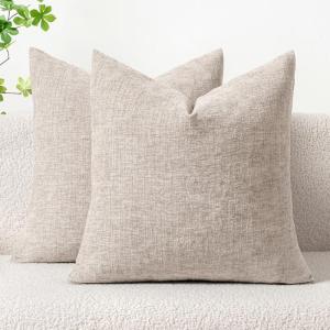 MIULEE Pack of 2 Couch Throw Pillow Covers 18×18 Inch Soft Gold Chenille Pillow Covers for Sofa Living Room Spring Home Decor Couch Solid Dyed Cases(Light Brown)