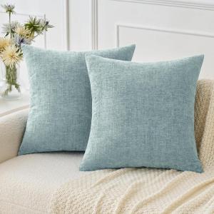 MIULEE Pack of 2 Couch Throw Pillow Covers 18×18 Inch Soft Gold Chenille Pillow Covers for Sofa Living Room Spring Home Decor Couch Solid Dyed Cases(Light Blue)