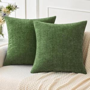 MIULEE Pack of 2 Couch Throw Pillow Covers 18×18 Inch Soft Gold Chenille Pillow Covers for Sofa Living Room Spring Home Decor Couch Solid Dyed Cases(Moss Green)