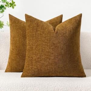MIULEE Pack of 2 Couch Throw Pillow Covers 18×18 Inch Soft Gold Chenille Pillow Covers for Sofa Living Room Spring Home Decor Couch Solid Dyed Cases(Mustard)