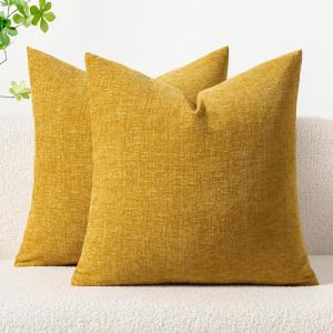 MIULEE Pack of 2 Couch Throw Pillow Covers 18×18 Inch Soft Gold Chenille Pillow Covers for Sofa Living Room Spring Home Decor Couch Solid Dyed Cases(Mustard Yellow)