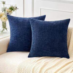 MIULEE Pack of 2 Couch Throw Pillow Covers 18×18 Inch Soft Gold Chenille Pillow Covers for Sofa Living Room Spring Home Decor Couch Solid Dyed Cases(Navy)