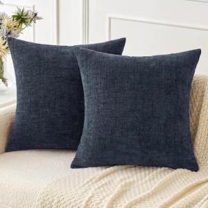 MIULEE Pack of 2 Couch Throw Pillow Covers 18×18 Inch Soft Gold Chenille Pillow Covers for Sofa Living Room Spring Home Decor Couch Solid Dyed Cases(Navy Blue)