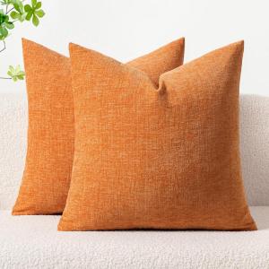MIULEE Pack of 2 Couch Throw Pillow Covers 18×18 Inch Soft Gold Chenille Pillow Covers for Sofa Living Room Spring Home Decor Couch Solid Dyed Cases(Orange)