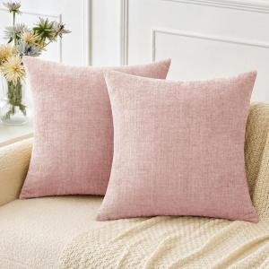MIULEE Pack of 2 Couch Throw Pillow Covers 18×18 Inch Soft Gold Chenille Pillow Covers for Sofa Living Room Spring Home Decor Couch Solid Dyed Cases(Pink)