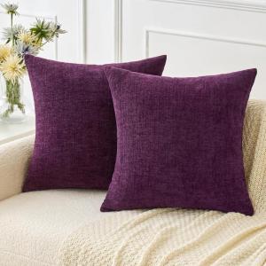 MIULEE Pack of 2 Couch Throw Pillow Covers 18×18 Inch Soft Gold Chenille Pillow Covers for Sofa Living Room Spring Home Decor Couch Solid Dyed Cases(Plum Purple)