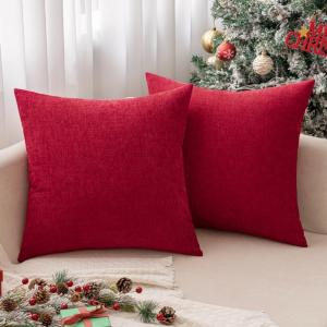 MIULEE Pack of 2 Couch Throw Pillow Covers 18×18 Inch Soft Gold Chenille Pillow Covers for Sofa Living Room Spring Home Decor Couch Solid Dyed Cases(Red)