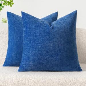 MIULEE Pack of 2 Couch Throw Pillow Covers 18×18 Inch Soft Gold Chenille Pillow Covers for Sofa Living Room Spring Home Decor Couch Solid Dyed Cases(Royal Blue)