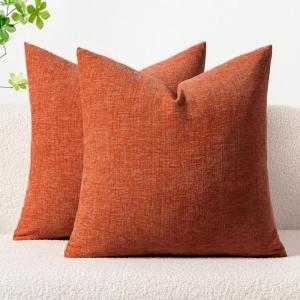 MIULEE Pack of 2 Couch Throw Pillow Covers 18×18 Inch Soft Gold Chenille Pillow Covers for Sofa Living Room Spring Home Decor Couch Solid Dyed Cases(Rust)