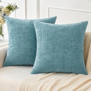 MIULEE Pack of 2 Couch Throw Pillow Covers 18×18 Inch Soft Gold Chenille Pillow Covers for Sofa Living Room Spring Home Decor Couch Solid Dyed Cases(Smoke Blue)