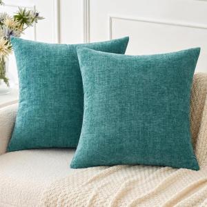 MIULEE Pack of 2 Couch Throw Pillow Covers 18×18 Inch Soft Gold Chenille Pillow Covers for Sofa Living Room Spring Home Decor Couch Solid Dyed Cases(Teal)