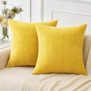 MIULEE Pack of 2 Couch Throw Pillow Covers 18×18 Inch Soft Gold Chenille Pillow Covers for Sofa Living Room Spring Home Decor Couch Solid Dyed Cases(Yellow)