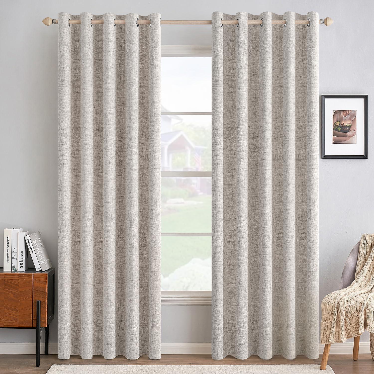 imageMIULEE 90 Inches Linen Textured Curtains for Bedroom 100 Blackout Thermal Insulated Natural Beige Grommet Room Darkening Curtains ampamp Drapes Luxury Decor for Living Room Nursery 52 x 90 Inch 2 PanelsIvory