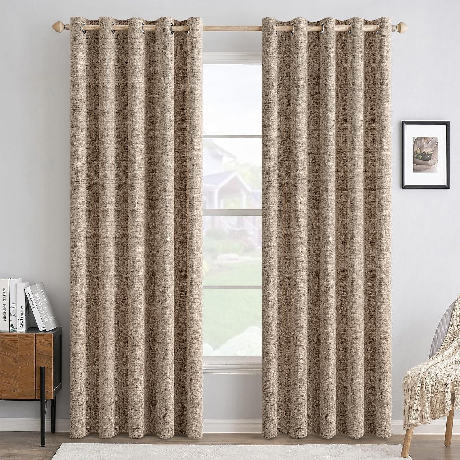 imageMIULEE 90 Inches Linen Textured Curtains for Bedroom 100 Blackout Thermal Insulated Natural Beige Grommet Room Darkening Curtains ampamp Drapes Luxury Decor for Living Room Nursery 52 x 90 Inch 2 PanelsCopper Brown