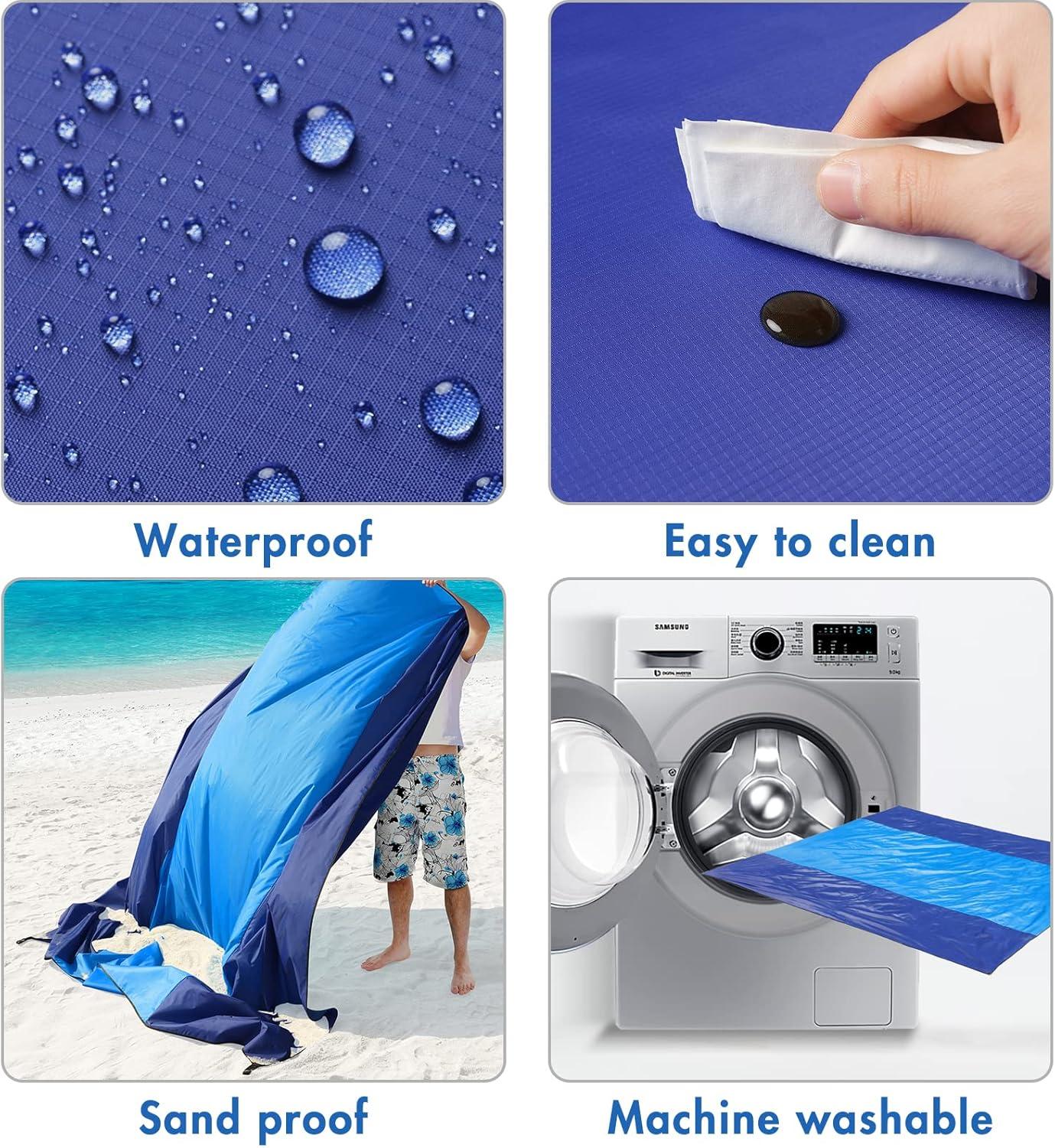 imageMIULEE Beach Blanket Waterproof Sandproof Extra Large 110quot x 114quot Beach Mat Oversized for 58 Adults Portable Lightweight Outdoor Blanket with 4 Corner Pockets for Hiking Picnic Travel Camping