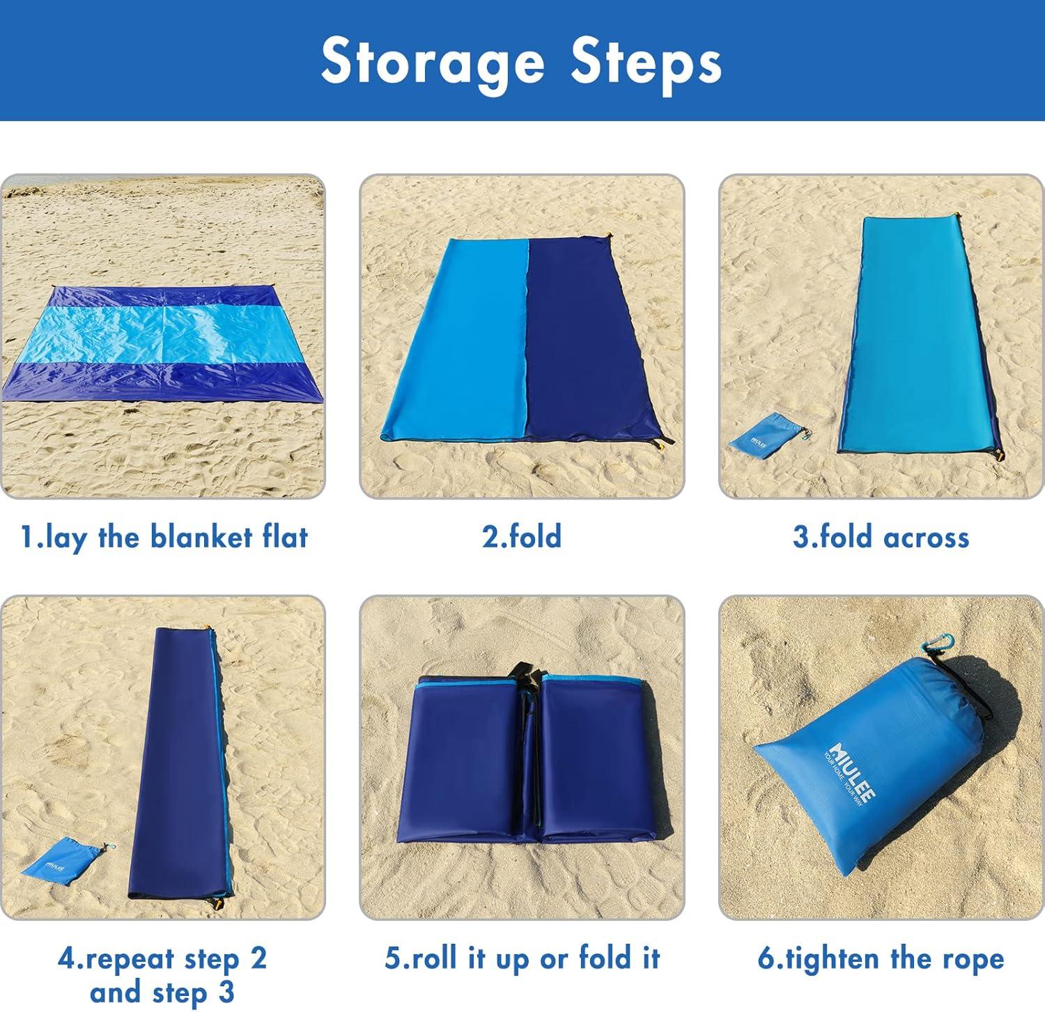 imageMIULEE Beach Blanket Waterproof Sandproof Extra Large 110quot x 114quot Beach Mat Oversized for 58 Adults Portable Lightweight Outdoor Blanket with 4 Corner Pockets for Hiking Picnic Travel Camping