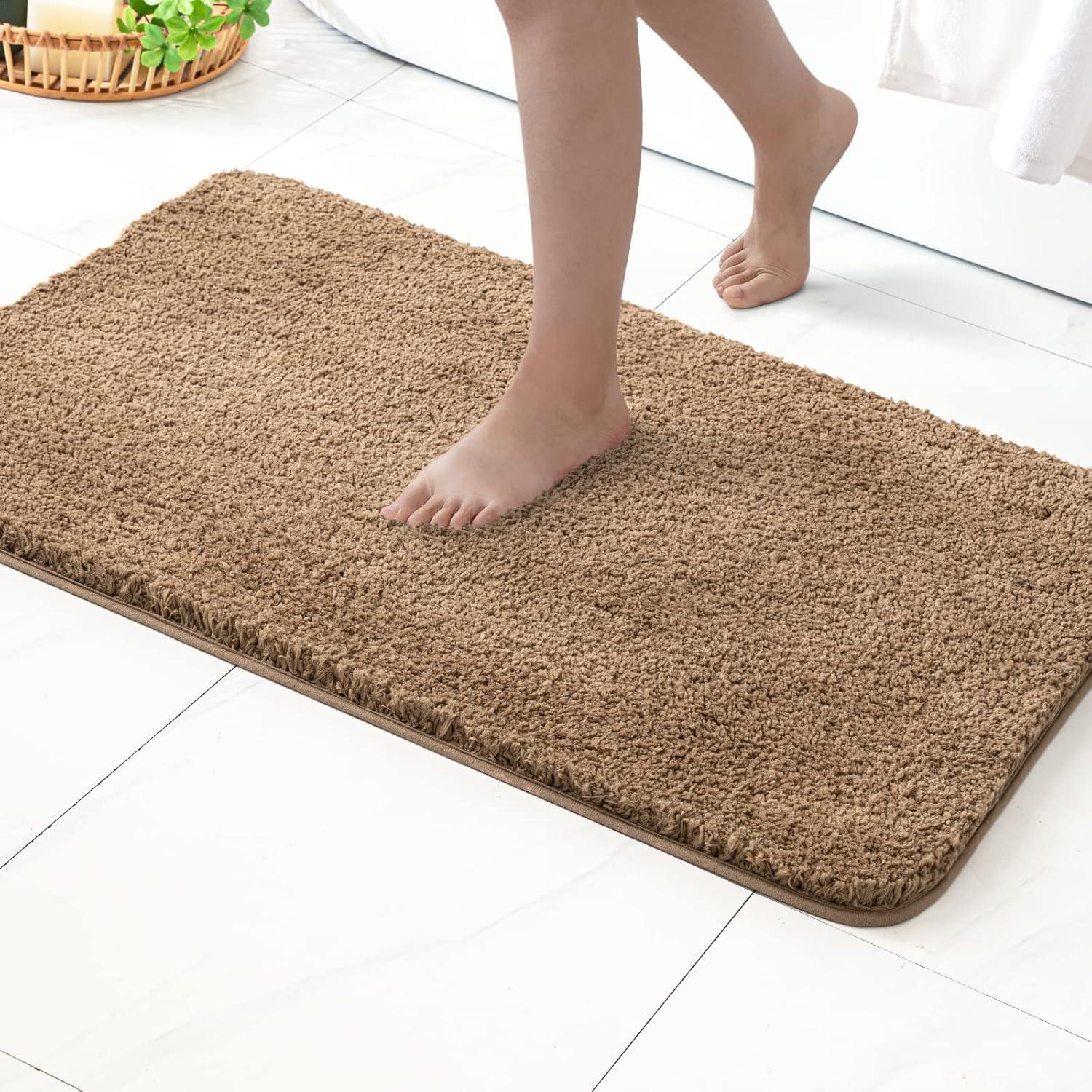 imageMIULEE Burnt Orange Extra Thick Non Slip Bathroom Rug Fall Shaggy Soft Bath Mat Plush Microfiber Absorbent Water for Shower Tub Machine Washable 16x24 InchesLight Brown