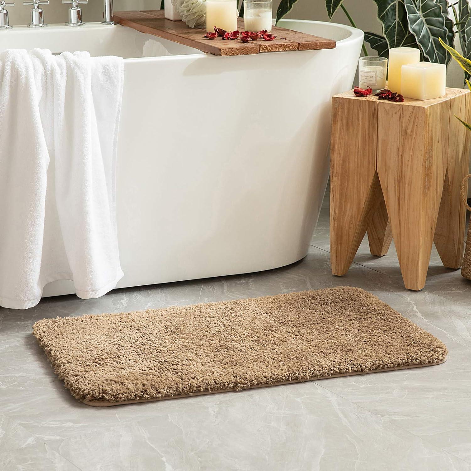 imageMIULEE Burnt Orange Extra Thick Non Slip Bathroom Rug Fall Shaggy Soft Bath Mat Plush Microfiber Absorbent Water for Shower Tub Machine Washable 16x24 InchesLight Brown