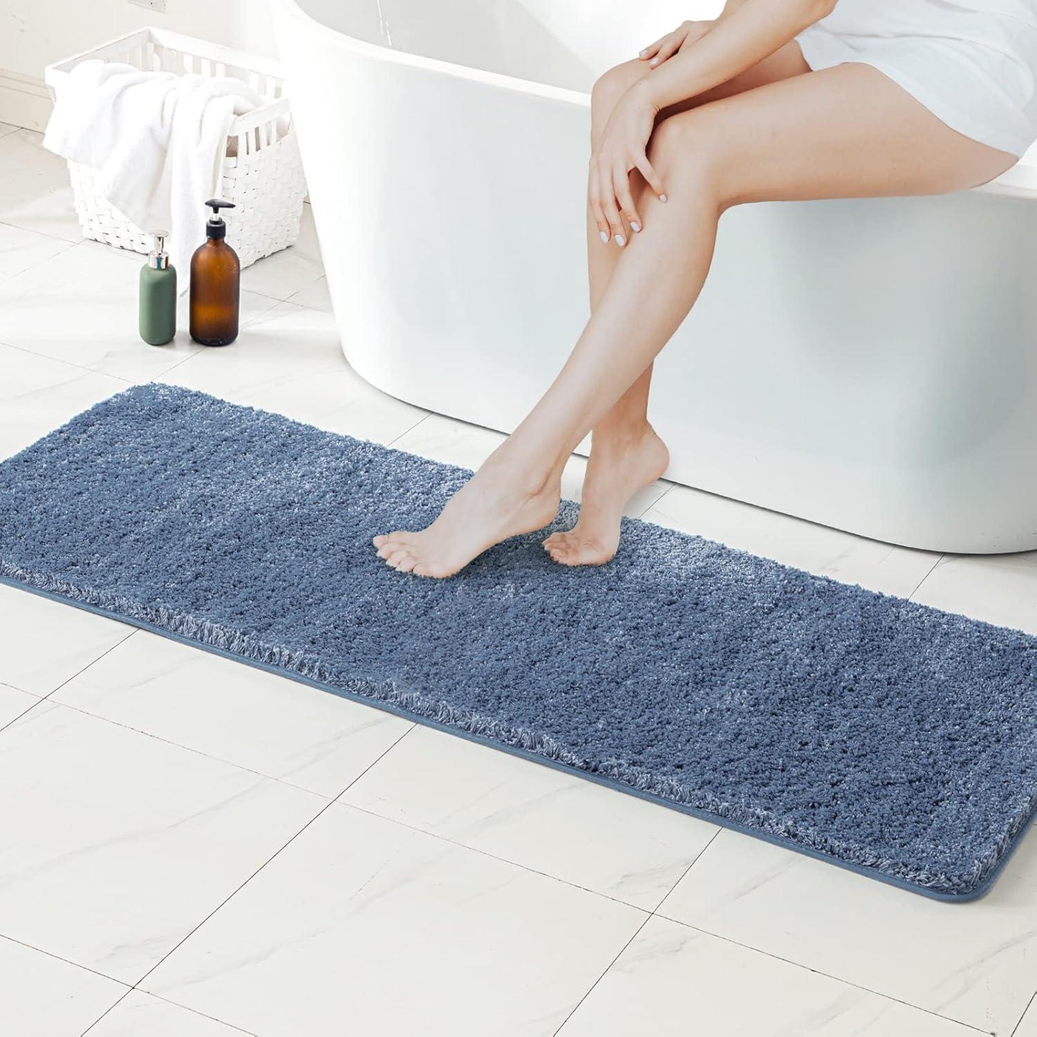 imageMIULEE Burnt Orange Extra Thick Non Slip Bathroom Rug Fall Shaggy Soft Bath Mat Plush Microfiber Absorbent Water for Shower Tub Machine Washable 16x24 InchesDusty Blue