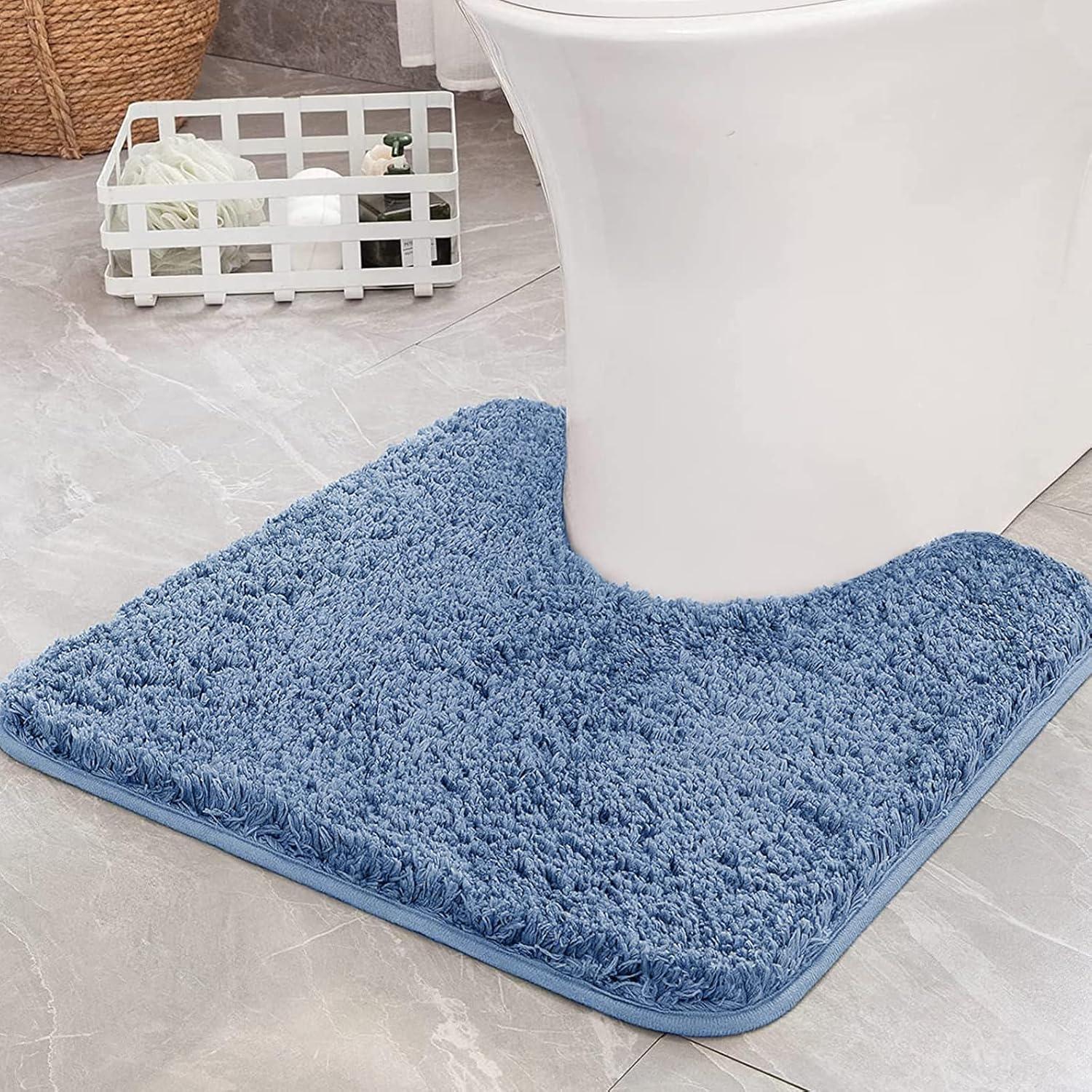 imageMIULEE Burnt Orange Extra Thick Non Slip Bathroom Rug Fall Shaggy Soft Bath Mat Plush Microfiber Absorbent Water for Shower Tub Machine Washable 16x24 InchesBlue