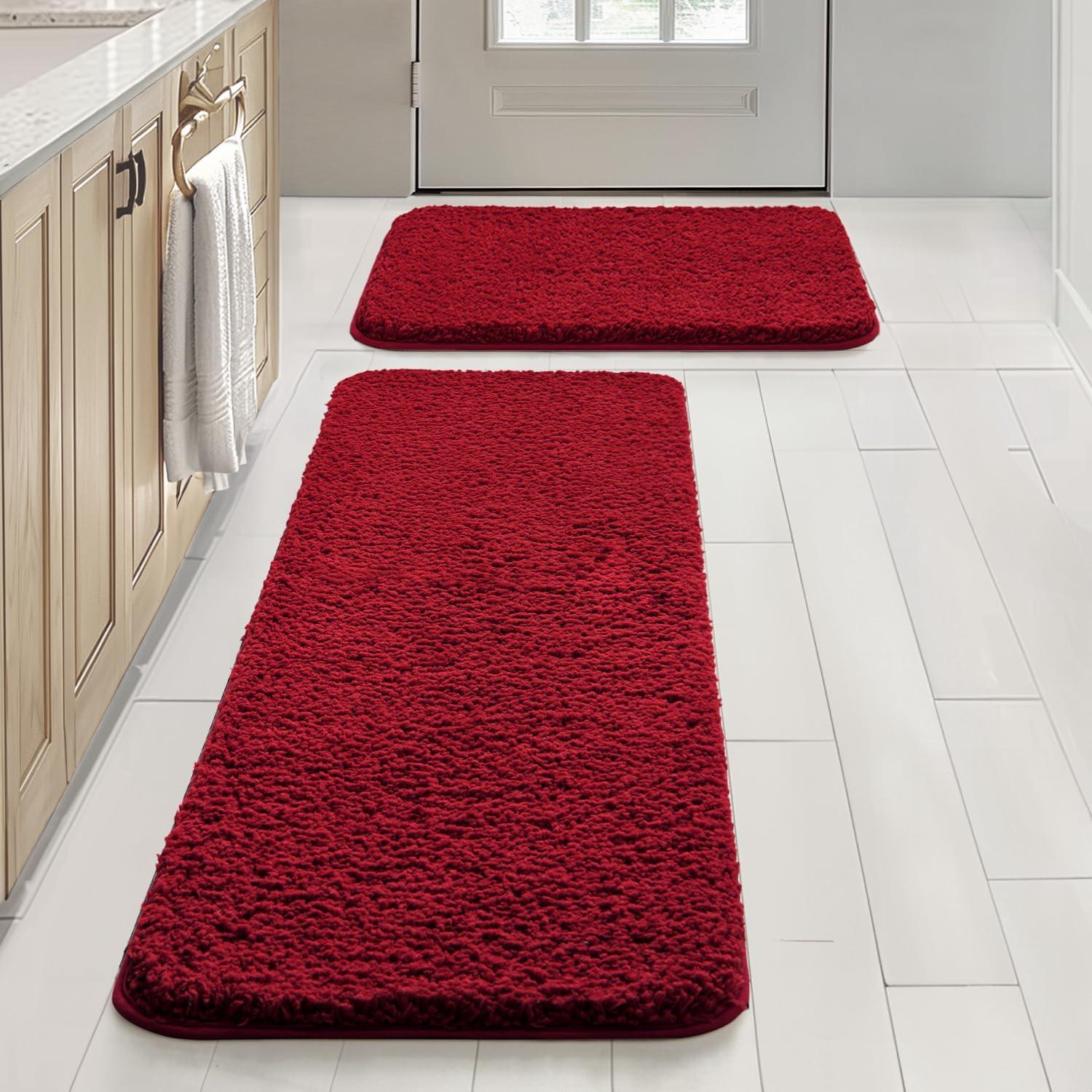 imageMIULEE Burnt Orange Extra Thick Non Slip Bathroom Rug Fall Shaggy Soft Bath Mat Plush Microfiber Absorbent Water for Shower Tub Machine Washable 16x24 InchesRed