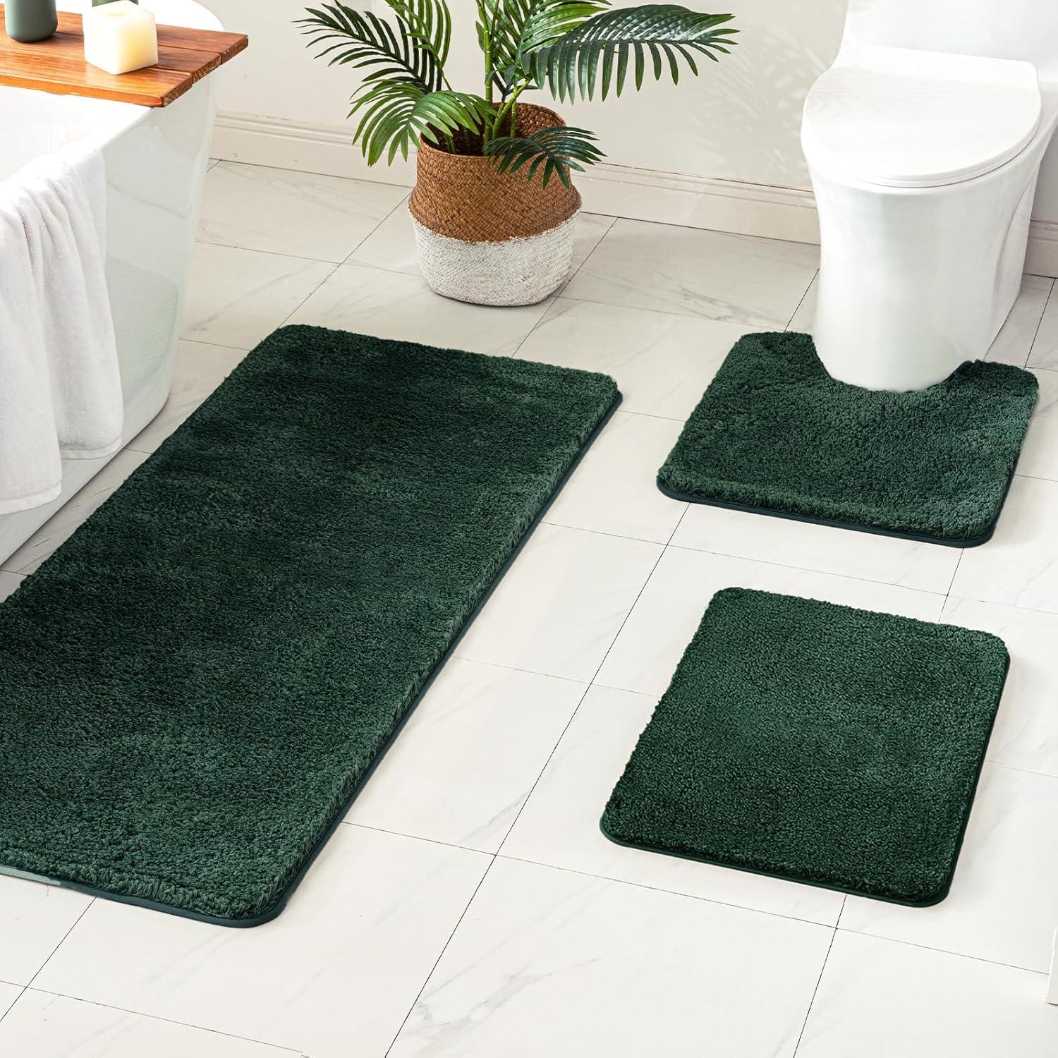 imageMIULEE Burnt Orange Extra Thick Non Slip Bathroom Rug Fall Shaggy Soft Bath Mat Plush Microfiber Absorbent Water for Shower Tub Machine Washable 16x24 InchesDark Green
