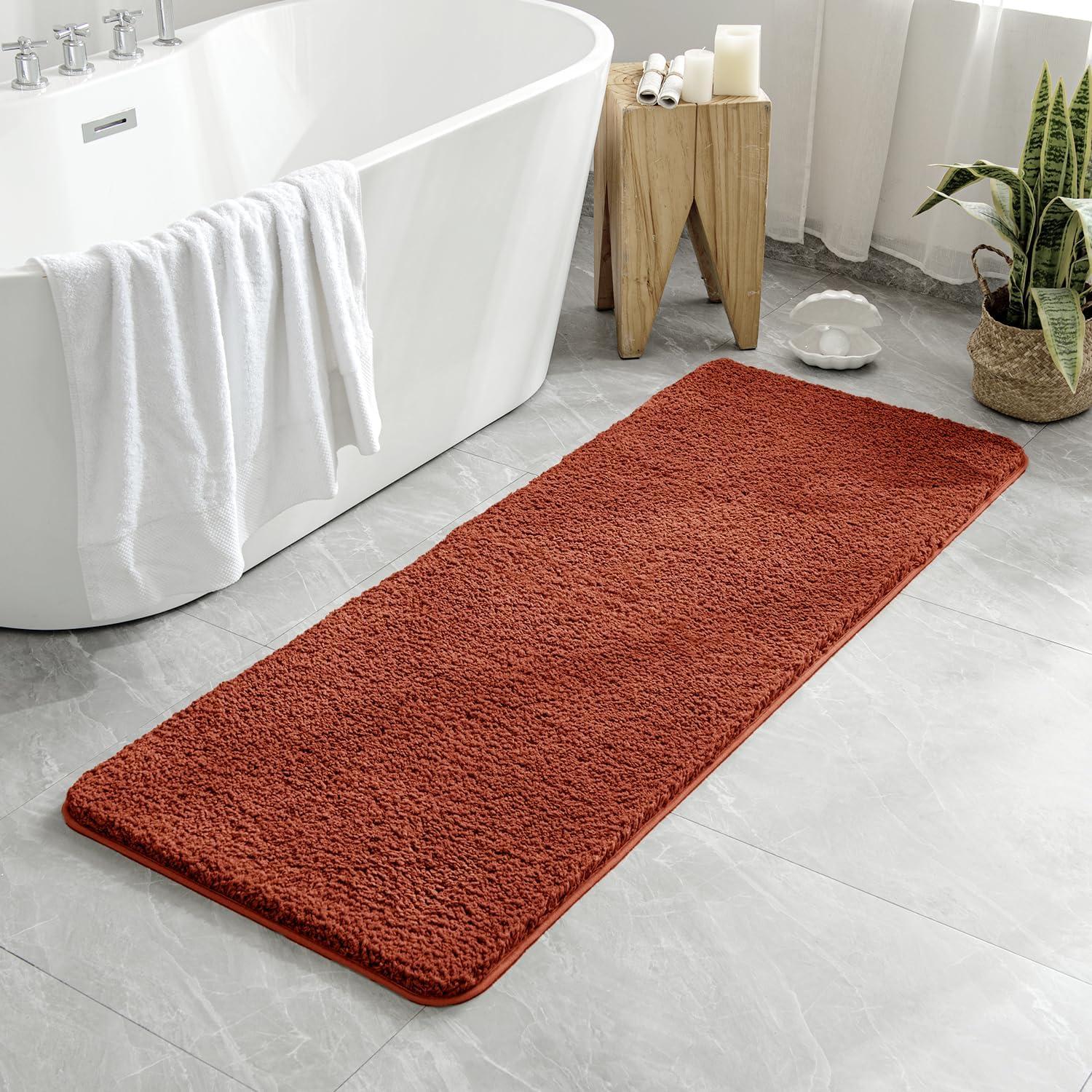 imageMIULEE Burnt Orange Extra Thick Non Slip Bathroom Rug Fall Shaggy Soft Bath Mat Plush Microfiber Absorbent Water for Shower Tub Machine Washable 16x24 InchesRust