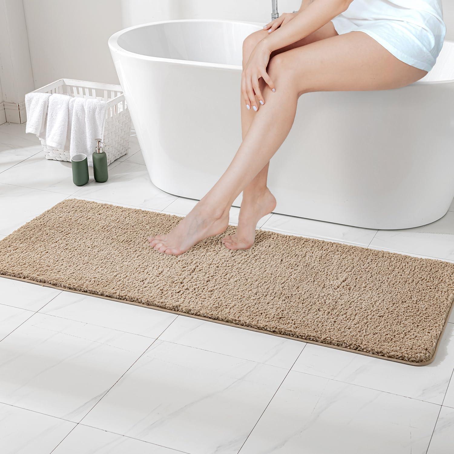 imageMIULEE Burnt Orange Extra Thick Non Slip Bathroom Rug Fall Shaggy Soft Bath Mat Plush Microfiber Absorbent Water for Shower Tub Machine Washable 16x24 InchesTan