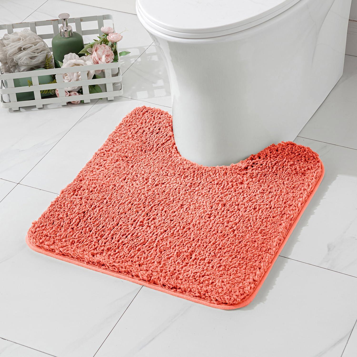 imageMIULEE Burnt Orange Extra Thick Non Slip Bathroom Rug Fall Shaggy Soft Bath Mat Plush Microfiber Absorbent Water for Shower Tub Machine Washable 16x24 InchesLiving Coral