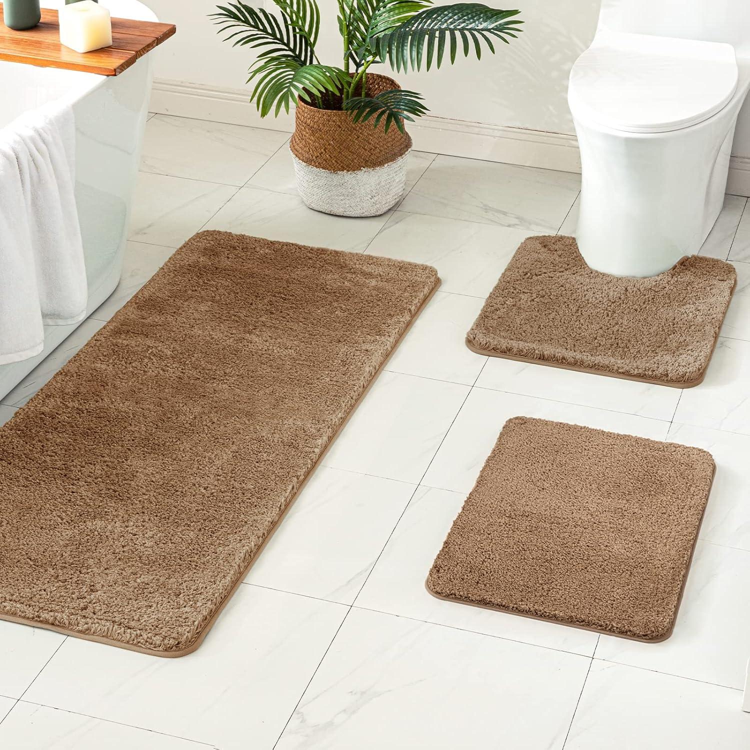 imageMIULEE Burnt Orange Extra Thick Non Slip Bathroom Rug Fall Shaggy Soft Bath Mat Plush Microfiber Absorbent Water for Shower Tub Machine Washable 16x24 InchesLight Brown