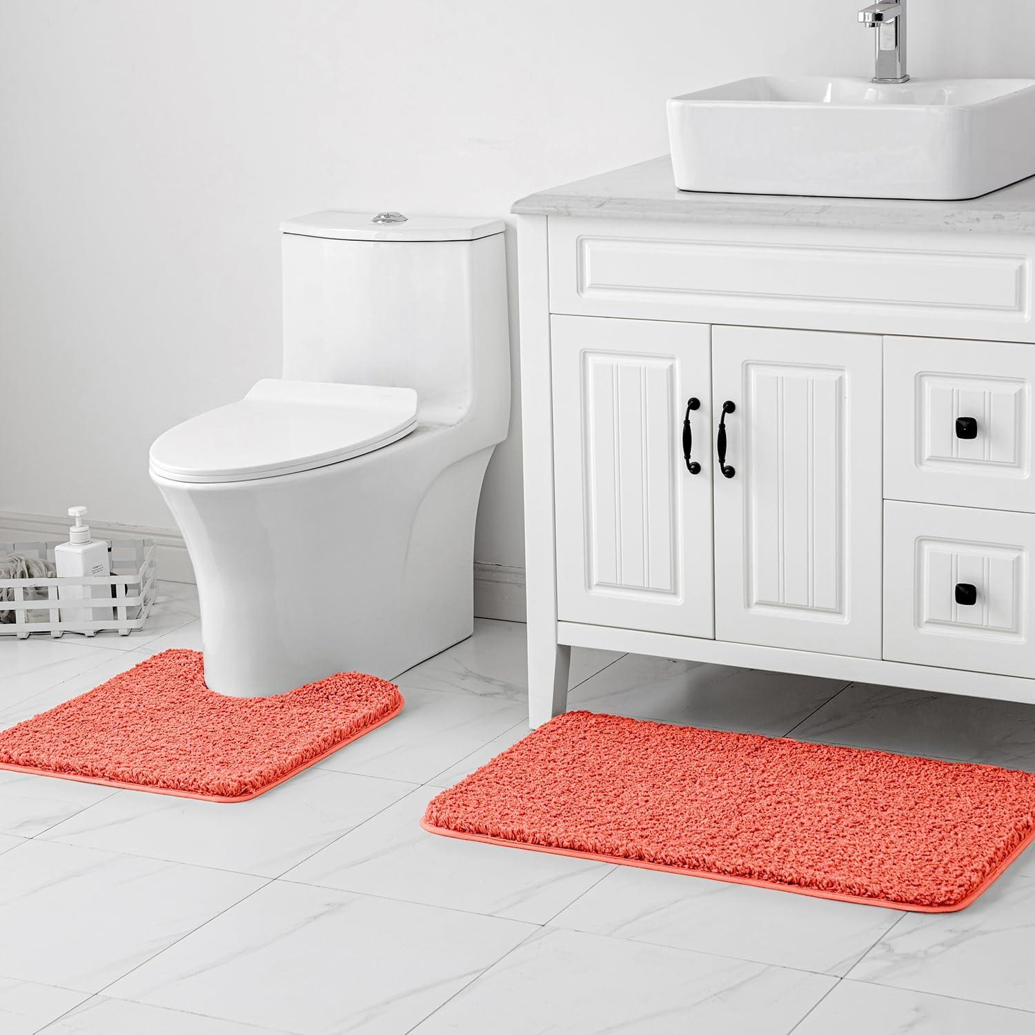 imageMIULEE Burnt Orange Extra Thick Non Slip Bathroom Rug Fall Shaggy Soft Bath Mat Plush Microfiber Absorbent Water for Shower Tub Machine Washable 16x24 InchesLiving Coral