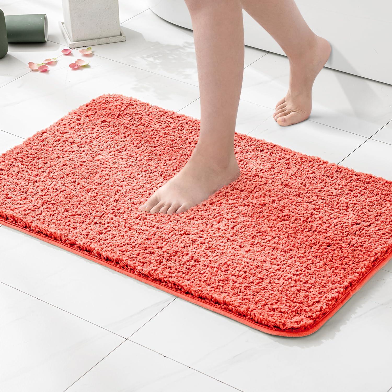imageMIULEE Burnt Orange Extra Thick Non Slip Bathroom Rug Fall Shaggy Soft Bath Mat Plush Microfiber Absorbent Water for Shower Tub Machine Washable 16x24 InchesLiving Coral