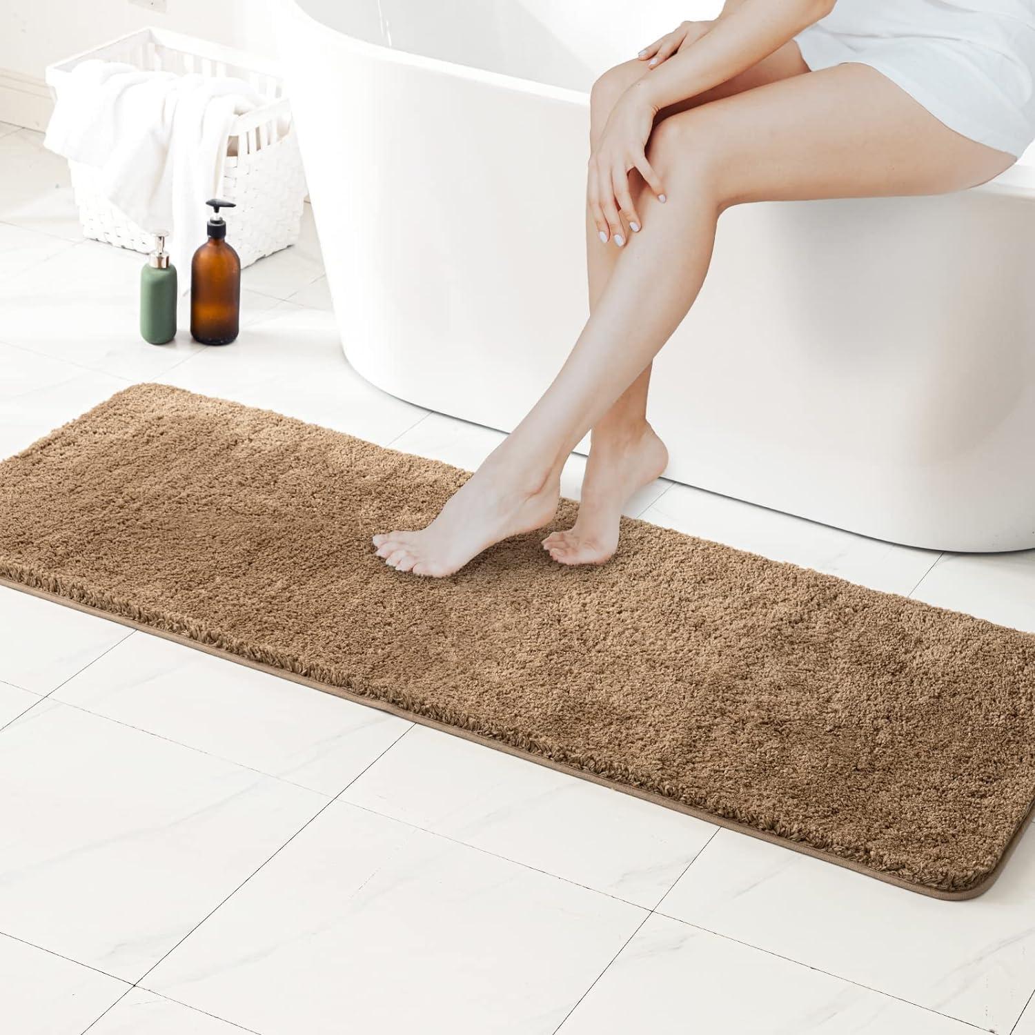 imageMIULEE Burnt Orange Extra Thick Non Slip Bathroom Rug Fall Shaggy Soft Bath Mat Plush Microfiber Absorbent Water for Shower Tub Machine Washable 16x24 InchesLight Brown