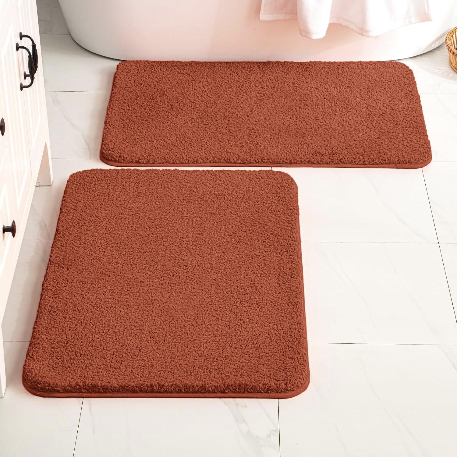 imageMIULEE Burnt Orange Extra Thick Non Slip Bathroom Rug Fall Shaggy Soft Bath Mat Plush Microfiber Absorbent Water for Shower Tub Machine Washable 16x24 InchesRust