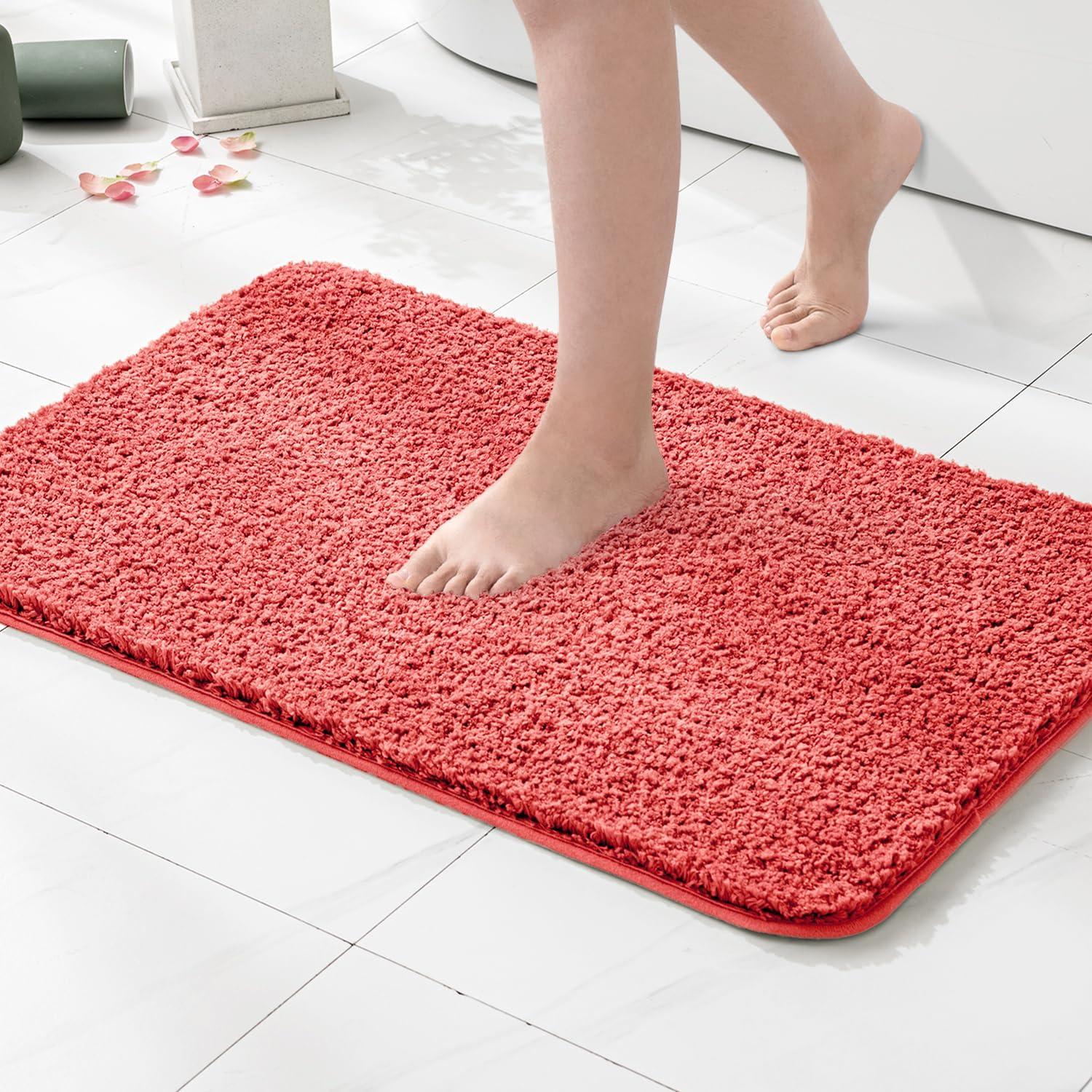 imageMIULEE Burnt Orange Extra Thick Non Slip Bathroom Rug Fall Shaggy Soft Bath Mat Plush Microfiber Absorbent Water for Shower Tub Machine Washable 16x24 InchesCoral