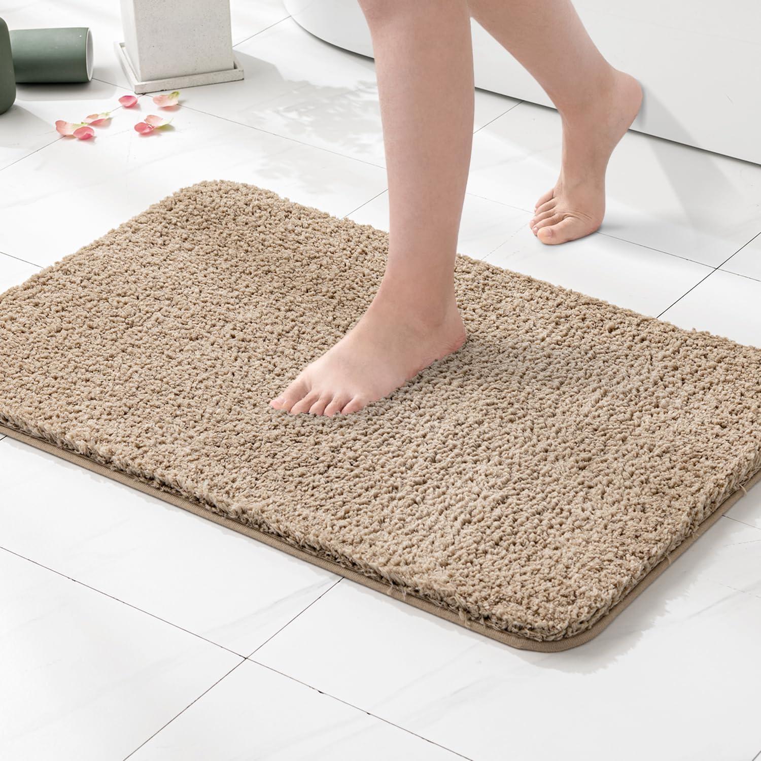 imageMIULEE Burnt Orange Extra Thick Non Slip Bathroom Rug Fall Shaggy Soft Bath Mat Plush Microfiber Absorbent Water for Shower Tub Machine Washable 16x24 InchesTan