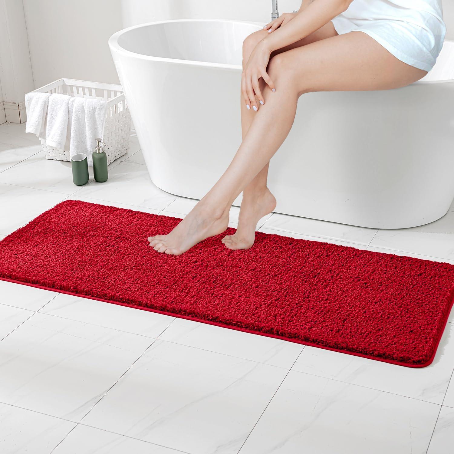 imageMIULEE Burnt Orange Extra Thick Non Slip Bathroom Rug Fall Shaggy Soft Bath Mat Plush Microfiber Absorbent Water for Shower Tub Machine Washable 16x24 InchesRed