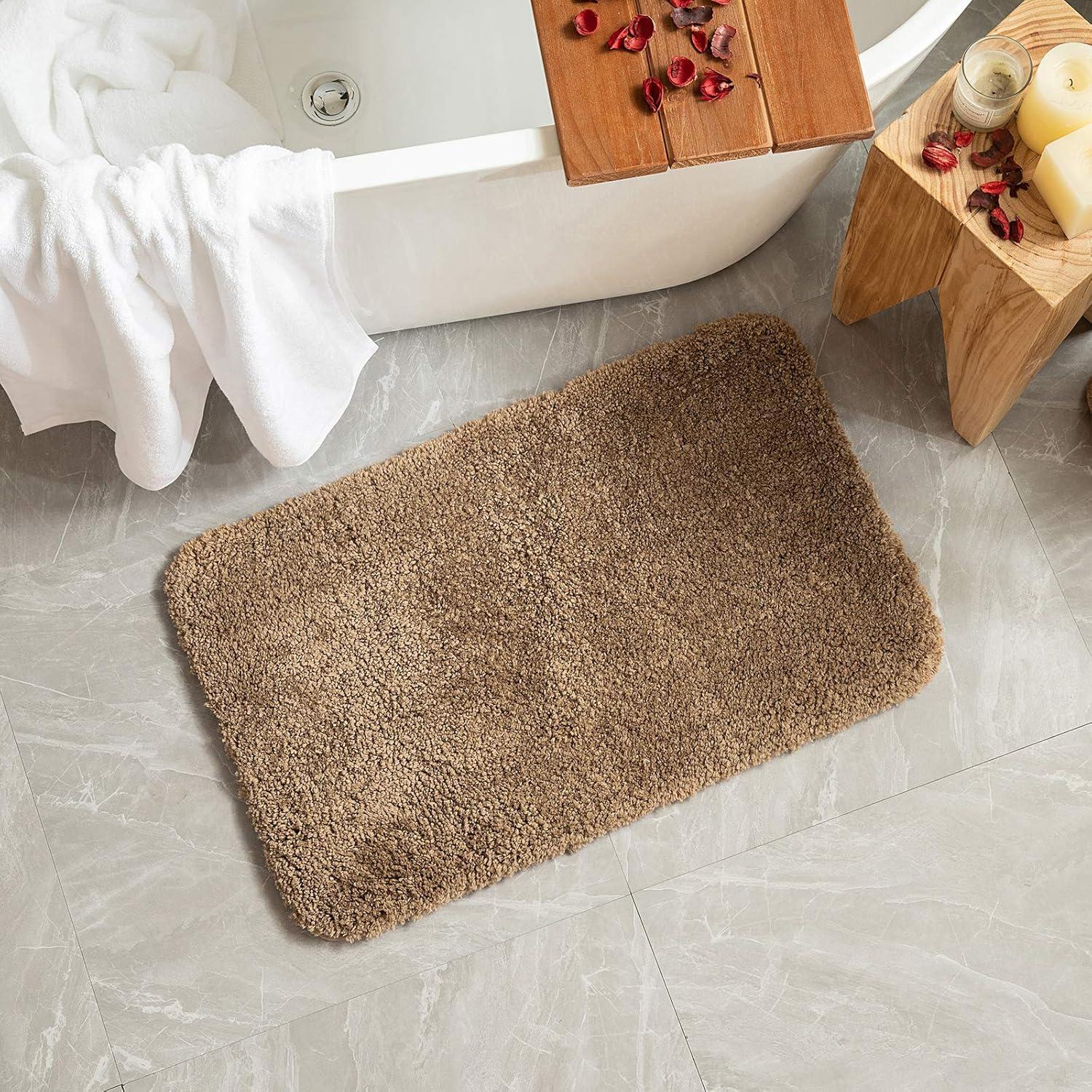 imageMIULEE Burnt Orange Extra Thick Non Slip Bathroom Rug Fall Shaggy Soft Bath Mat Plush Microfiber Absorbent Water for Shower Tub Machine Washable 16x24 InchesLight Brown