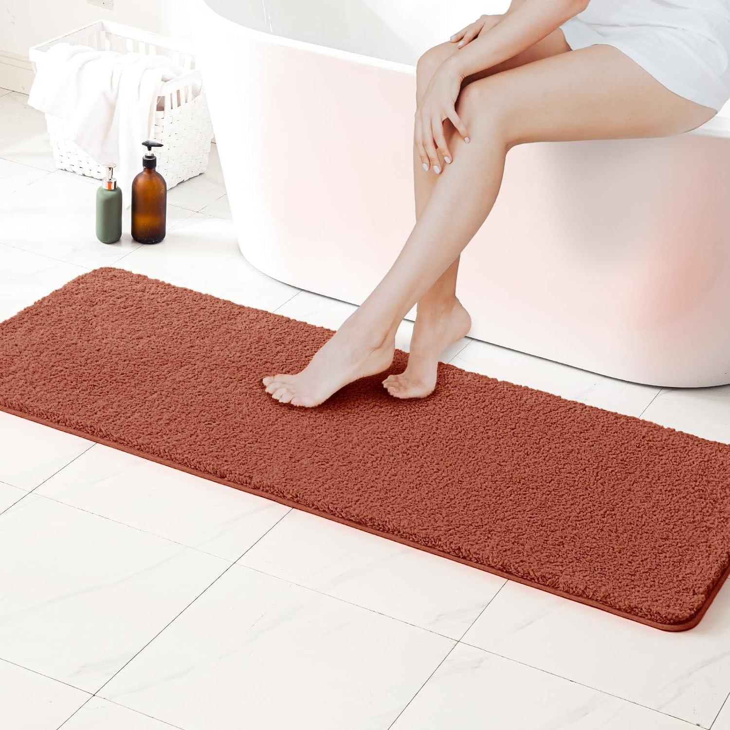 imageMIULEE Burnt Orange Extra Thick Non Slip Bathroom Rug Fall Shaggy Soft Bath Mat Plush Microfiber Absorbent Water for Shower Tub Machine Washable 16x24 InchesRust