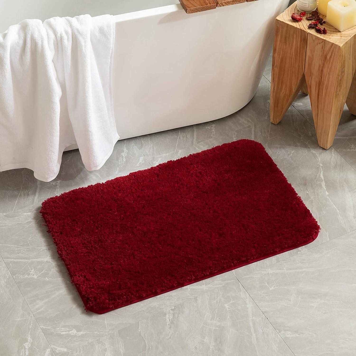 imageMIULEE Burnt Orange Extra Thick Non Slip Bathroom Rug Fall Shaggy Soft Bath Mat Plush Microfiber Absorbent Water for Shower Tub Machine Washable 16x24 InchesRed